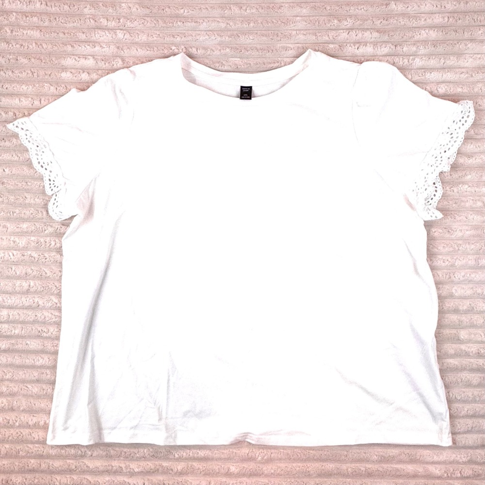 NEW Shein Curve Women's White Lace‎ Sleeve T-Shirt Top Casual Short Sleeve
